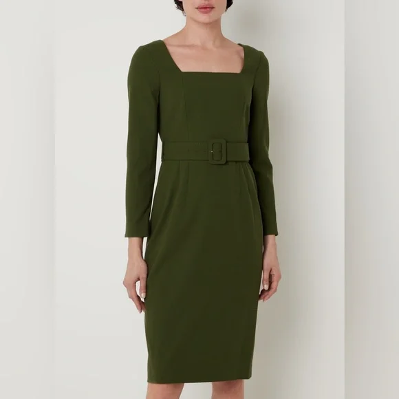 L.K. Bennett Carrington Green Recycled Polyester Blend Square Neck Dress - Picture 6 of 16